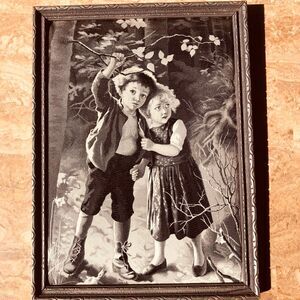 Antique Neyret Freres Woven Silk Picture Lost In The Forest Marie Wunsch 8x11